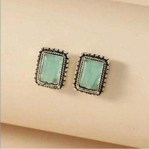Silver Square Gemstone Earrings